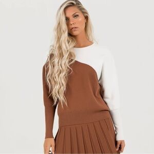 Aleeza Paris Reisling Knit Top Blouse In Ivory & Cocoa Women’s Small shirt